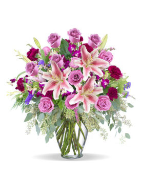 Glass Vase of Pink Flowers